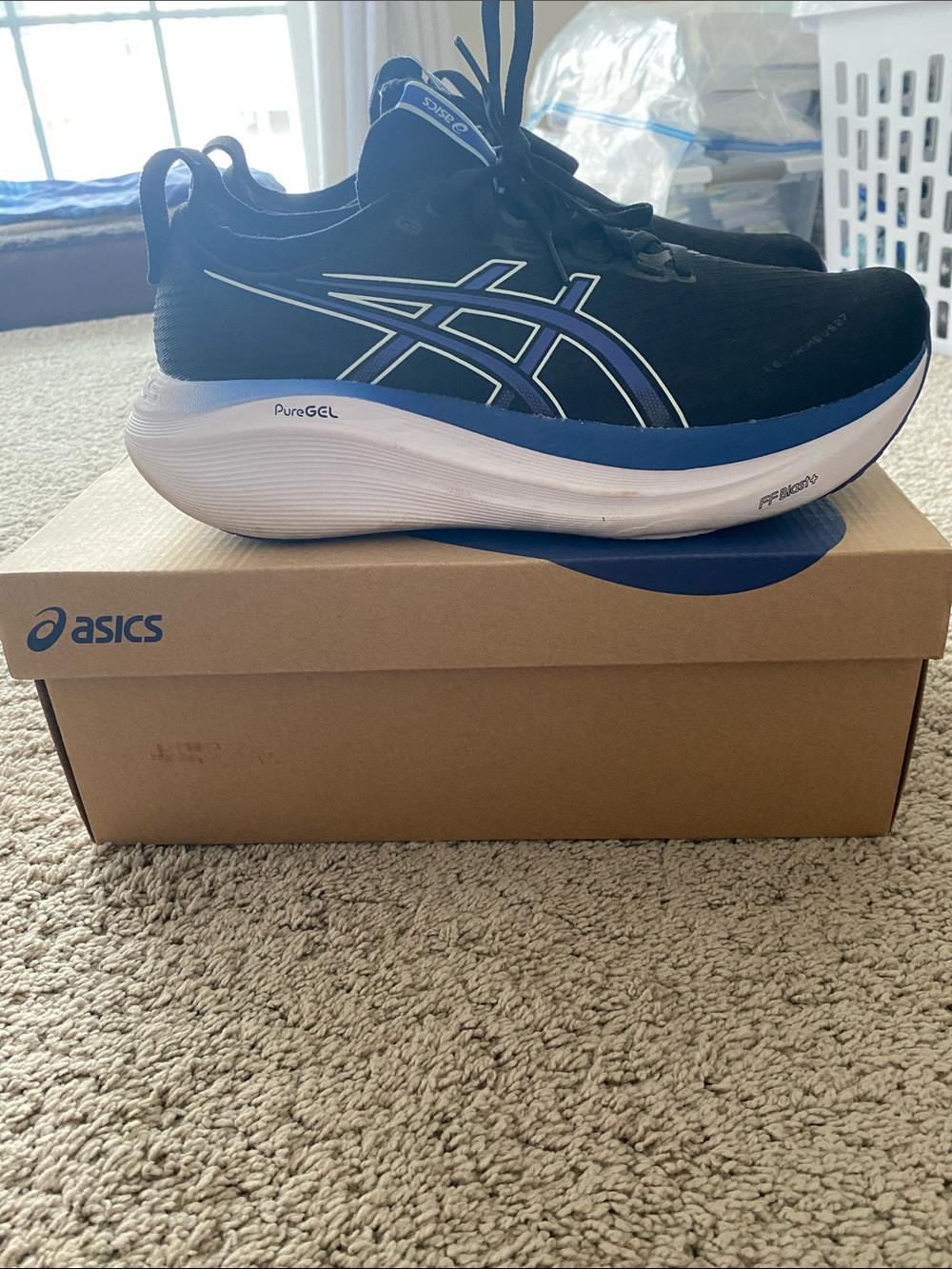 ASICS Gel Nimbus 27 Men's Black and Blue Running Sneakers pure gel